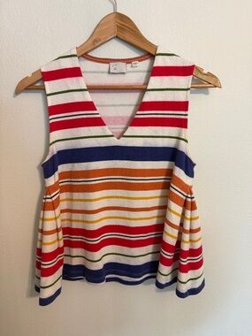 Striped V-Neck Sleeveless Tank Top - Multicolor